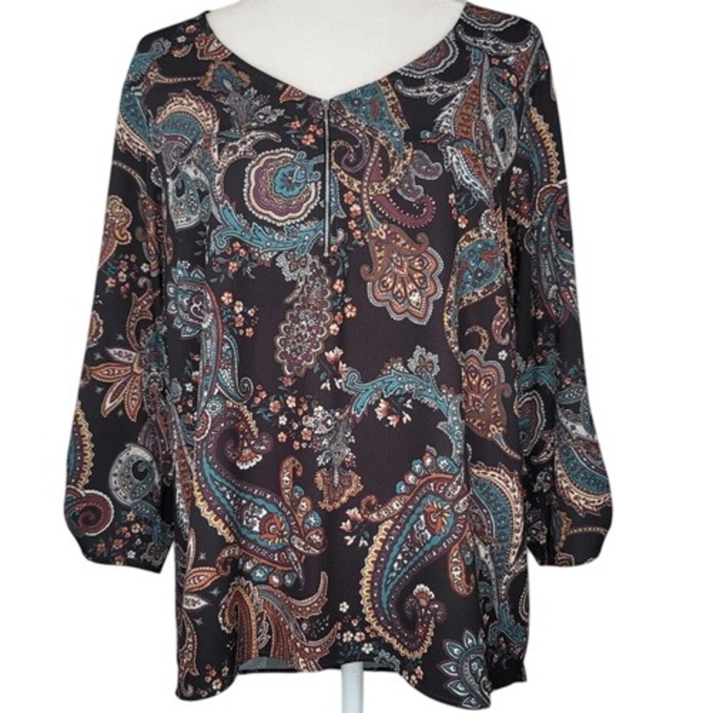I.N. Studio Black‎ Floral & Paisley Blouse